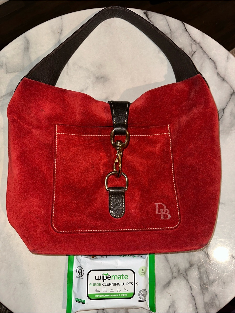 Dooney & Bourke Red Hobo Shoulder Bag Hook Closure Gold Hardware Inner Pockets